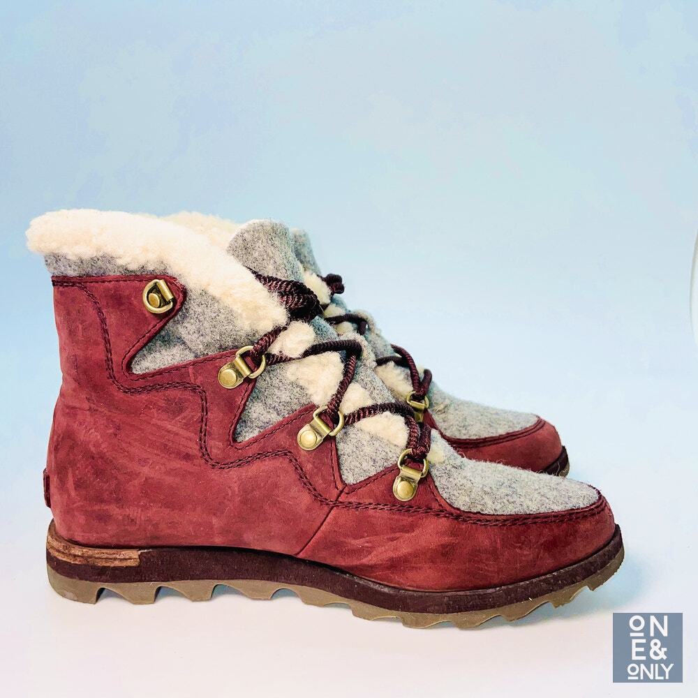SOREL Sneakchic Alpine Boots Women Sz 8 Brown Shearling Lace-Up Winter NWOB $180